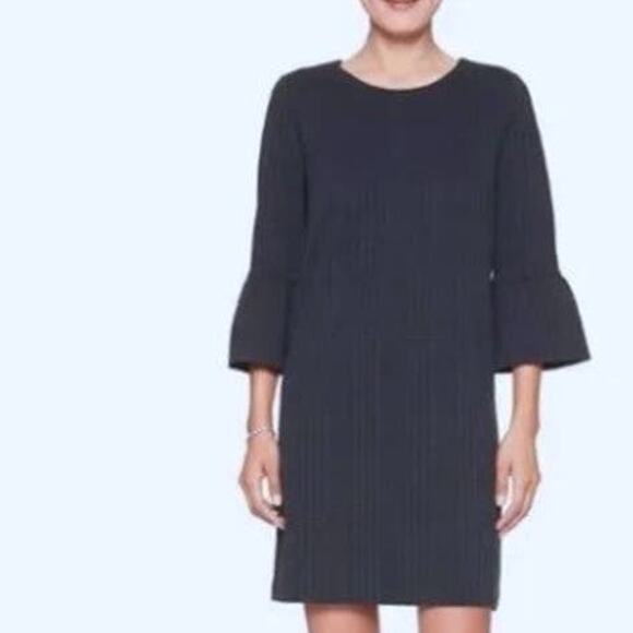 Banana Republic Navy Subtle Plaid Dress Womens Small Textured Bell Sleeve Career - Picture 1 of 10